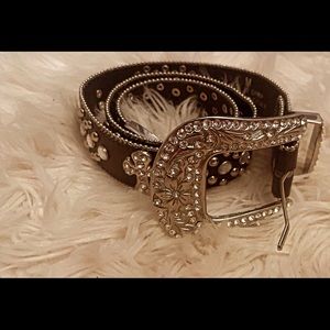 Black leather cross belt